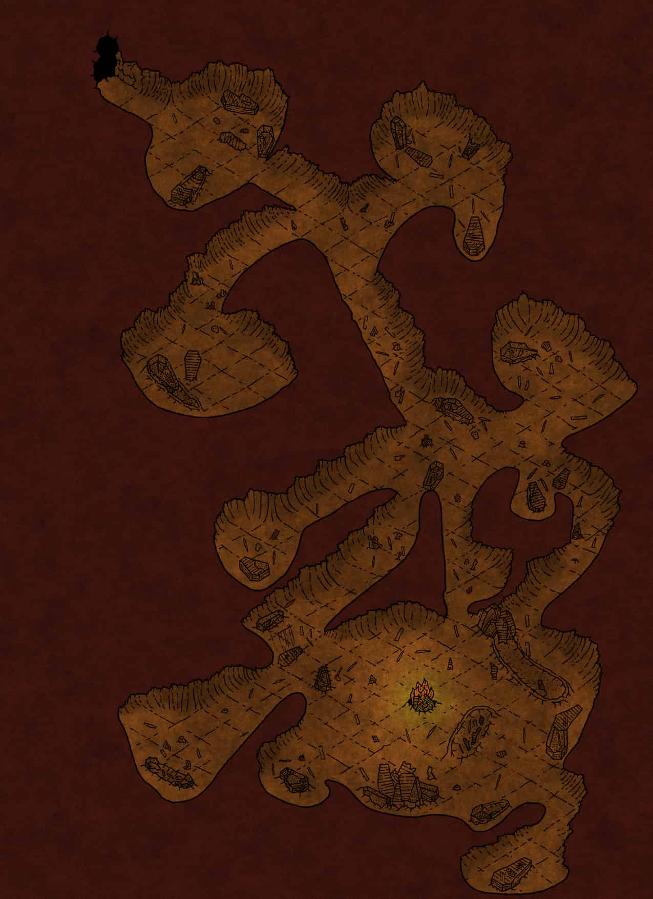 Ghoul Burrow isometric dungeon map made for evan morrison's ancients' inn - fantasy D&D parchment cartography by TA MAPS